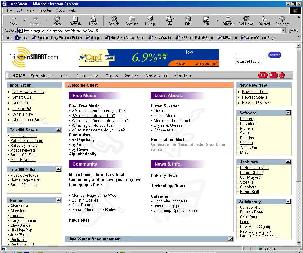 Screenshot from the 2000 business plan: Figure 5: Home Page with Side Column Modules Open (default.asp?coll=5) (logo updated to the restored 2026 ListenSmart.com logo)