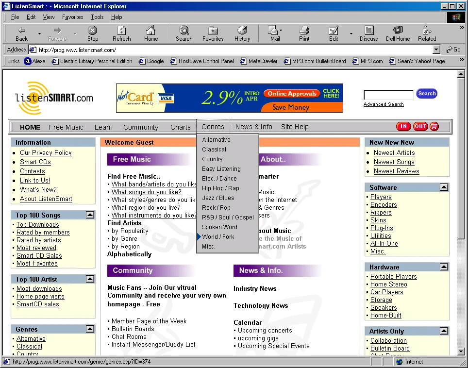 Screenshot from the 2000 business plan: Figure 6: Example of Drop-down Style Menu Bar (logo updated to the restored 2026 ListenSmart.com logo)