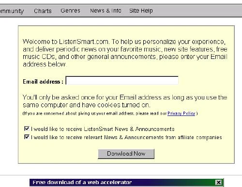 Screenshot from the 2000 business plan: Figure 14: Download/Stream Request Dialog Box